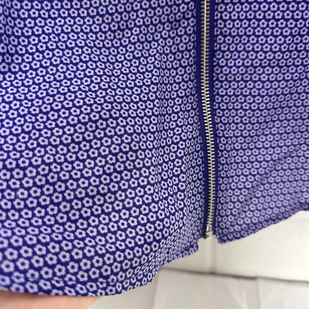 Michael Kors Purple Floral Geometric Zip‎ Front Roll Tab Sleeve Blouse Large - Picture 4 of 6